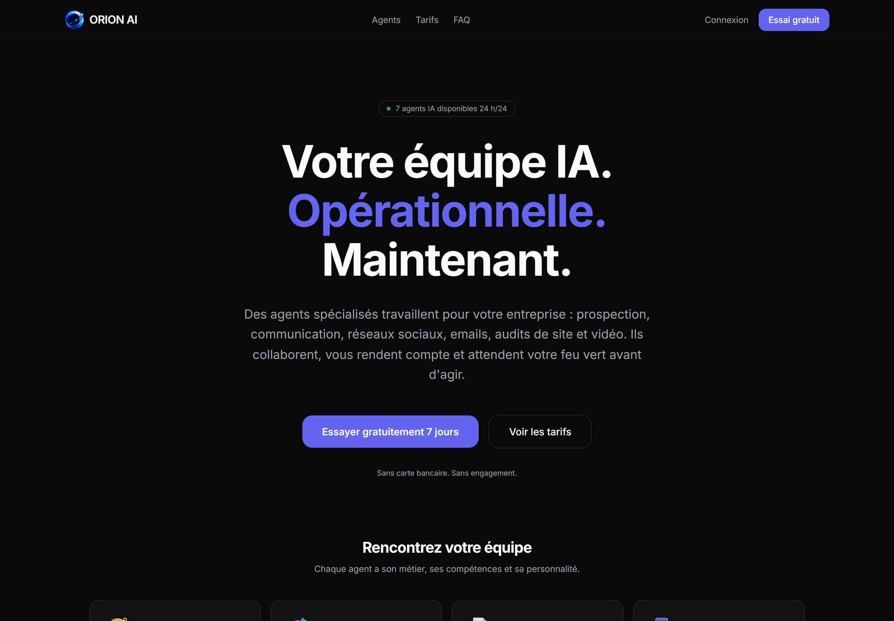 Capture authentique de la présentation publique du produit ORION AI.